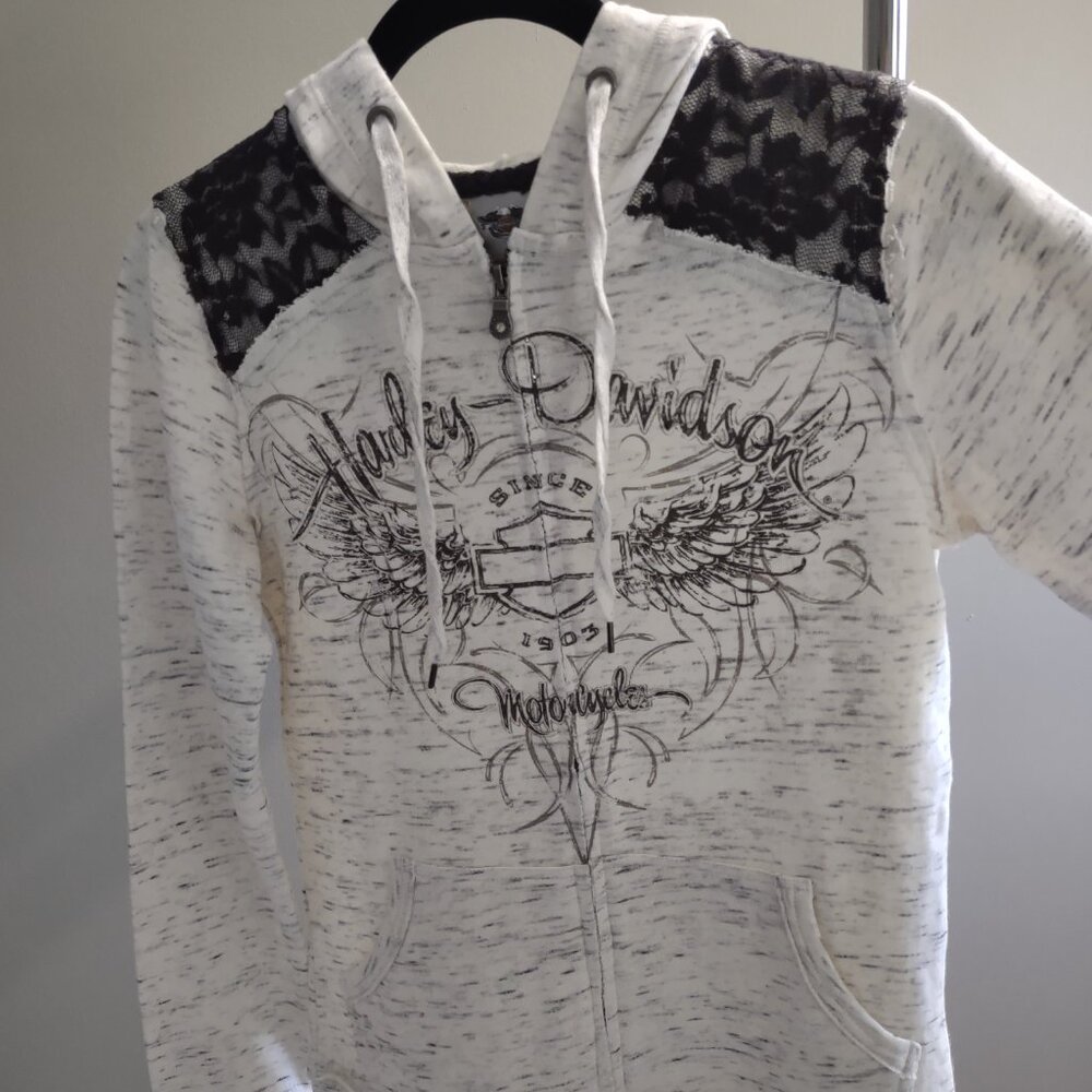 Harley Davidson - hoodie - lace rhinestones wings - Like New - size M